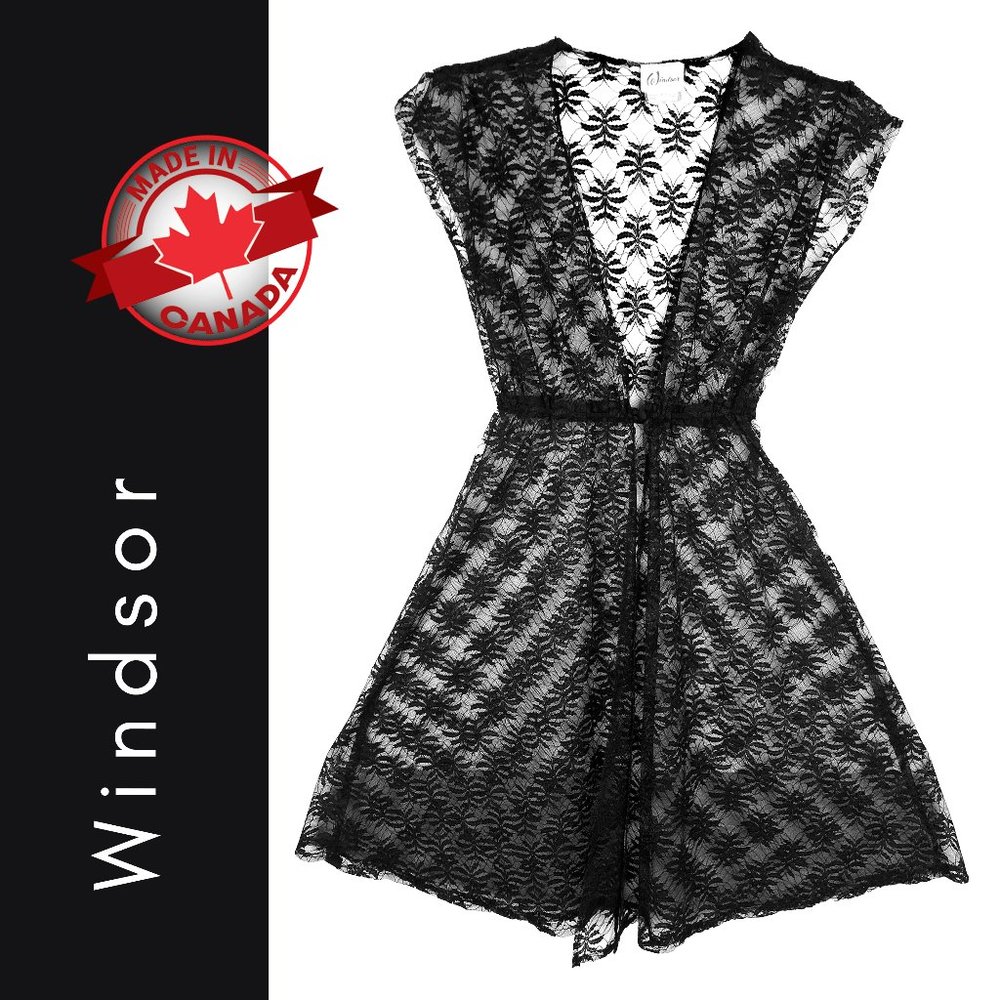Windsor Made in Canada Black Lace cap split sleeve midi jacket / Lace jacket 16